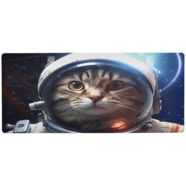 Imagem de Wassud Gato astronauta (2) tapete de rato organizador de mesa de jogos grande teclado de computador tapete de rato tapete de mesa material de escritório 80 cm x 39,9 cm