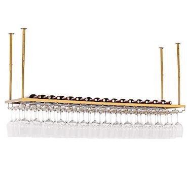 Imagem de APUM Rack de vinho montado na parede, altura ajustável, suporte de garrafa de vinho de ferro pendurado no teto, prateleira de vidro de champanhe, decoração de bar para casa