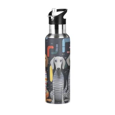 Imagem de Wassud Dachshunds Garrafa de água esportiva de aço inoxidável com isolamento a vácuo de 1000 ml com tampa de canudo à prova de vazamento, copo portátil para academia e viagem