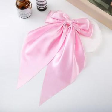 Imagem de Clipe de Cabelo Grande com Laço em Tecido Cetim Premium — Acessório Feminino Clássico e Sofisticado(Rosa)