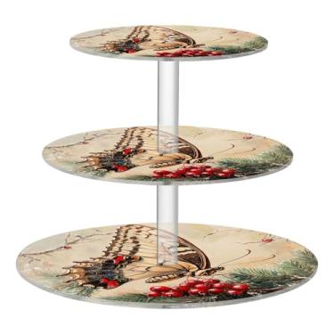 Imagem de CEBUGI Suporte de cupcake de 3 camadas, borboleta com asas ornamentadas, suporte redondo para bolo, torre, bandeja de servir em camadas de acrílico para chá, chá de bebê, casamento e mais