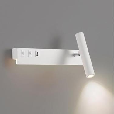 Imagem de Arandela de parede giratória para cabeceira, luminária de parede LED com porta USB/interruptor, 3 modos de cor, luz de destaque para quarto, sala de estar e hotel, 7W+3W