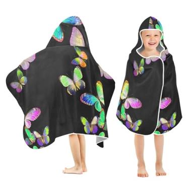 Imagem de Burbuja Butterflies on Black Toalha de banho com capuz para crianças, toalha de praia de pelúcia macia absorvente para meninas e meninos 3-10 anos, 61 x 127 cm