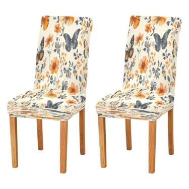 Imagem de CEBUGI Capas de cadeira para sala de jantar, borboleta, flores elásticas, protetoras, laváveis e removíveis, capas de cadeira para casa, restaurante, banquete, festa, pacote com 2