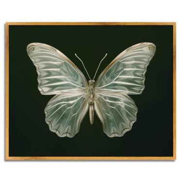 Imagem de Arte de parede em tela de borboleta vintage, pôster de borboleta morpho, verde-sálvia escura, impressões de insetos, emoldurado, pintura de mariposa antiga, imagem verde vintage para decoração de