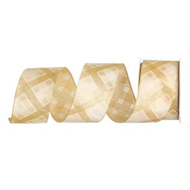 Imagem de Fita Natal Aramada Dourada Xadrez 6,3cm 9m Decorativa Luxo - BELA FLOR