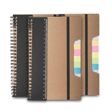 Imagem de Caderno Ecológico com Capa de Papel Kraft, 21x14cm, 70 Folhas Pautadas, Régua Destacável, Sticky Notes Coloridos, Bloco de Anotações, Elástico (5, Preto)