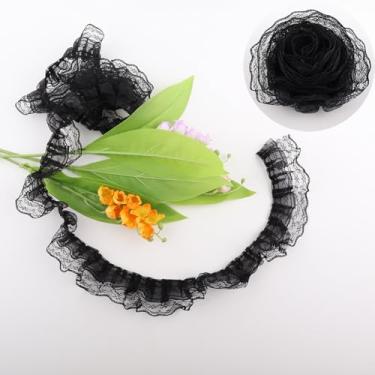 Imagem de KEJNYT Acabamento de renda branca com babados para artesanato 10 jardas 45 mm 4,6 cm de largura, 2 camadas de tecido de fita de renda com borda plissada de organza de nylon para costura faça você