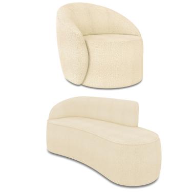 Imagem de Sofá 3 Lugares Orgânico 180cm Morgan e Poltrona Lua Bouclê Bege D03 - D'Rossi