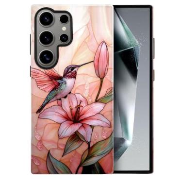 Imagem de heindiy Compatível com Samsung Galaxy S25 Ultra, capa brilhante, proteção total, à prova de choque, anti-arranhões, capa de TPU, capas para homem mulher - rosa pássaro florescendo