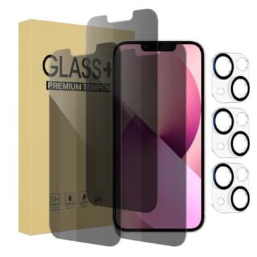 Imagem de Pacote com 3 protetores de tela de privacidade para iPhone 13 Mini [5,4 polegadas] + pacote com 3 protetores de lente de câmera antiespião, película de vidro temperado privada, [dureza 9H] - HD
