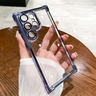 Imagem de Capa transparente de luxo com revestimento antichoque para Samsung Galaxy S24 Ultra S25 Edge S23 S22 S21 S20 (para Samsung S25 Ultra/Azul Celeste)