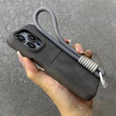 Imagem de Cordão de couro, alça de pulso, carteira, porta-cartão, capa para iPhone 16, 12, 13, 14, 15 Pro Max Plus, capa de bolsa para telefone, cinza, para iPhone 15 Plus