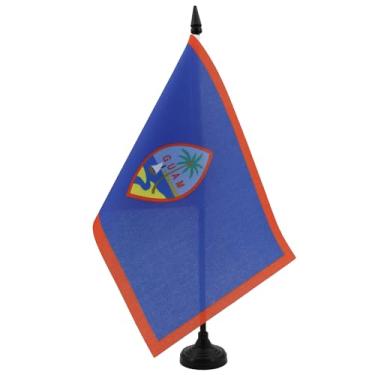Imagem de Bandeira de mesa Guam 12 cm x 20.3 cm - Bandeira de mesa guamaniana 21 x 14 cm - Bastão e base de plástico preto - Drapeau Guam AZ FLAG