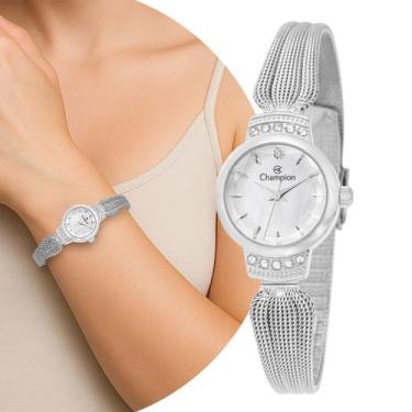 Imagem de Relógio Feminino Prata de Pulso Pequeno Delicado Fashion Luxo Elegante