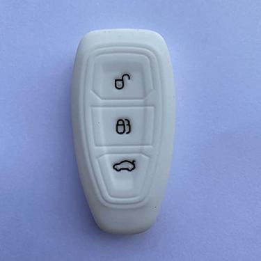 Imagem de CSHU Silicone 3 Botões Car Key Case Cover Chaveiro Ring Key Bag, apto para Ford Mondeo Focus Fiesta Kuga C-Max S-Max MK3, branco