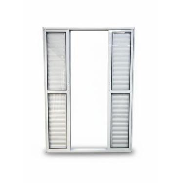 Imagem de Porta Balcão 6 Folhas Aluminio Branco Com Fechadura 2,10x1,50 Linha 25