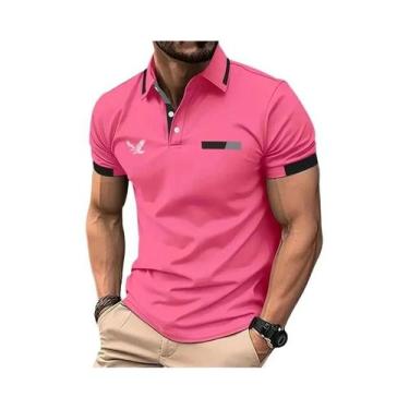 Imagem de Camisa Polo Masculina Casual De Manga Curta Com Gola Lapela E Blocos D