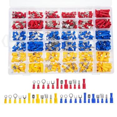 Imagem de CIADAZ Conjunto de terminais de pressão fria 540PCS Conectores de fio elétrico, terminais de crimpagem de fio isolado, anel de bunda misto garfo pá bala piggy back kit de sortimento de desconexão rápi