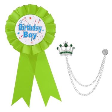 Imagem de PATIKIL Broche de botão de aniversário, alfinetes de crachá de fita de prêmio de tecido de cetim e broche de corrente pendurada em coroa para decoração de festa de aniversário, One Size, Liga de aço