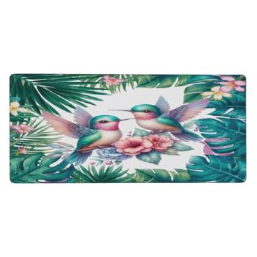Imagem de Tapete de rato grande, planta tropical, pássaro, à prova d'água, tapete protetor de mesa estendido para computador, base de borracha antiderrapante para escritório, computador, teclado, laptop e mesa