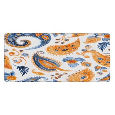 Imagem de Tapete de rato de abstração de flor étnica grande à prova d'água tapete protetor de mesa estendido para computador tapete de base de borracha antiderrapante para escritório, computador, teclado