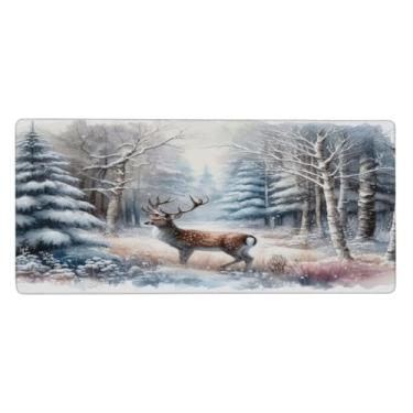 Imagem de Tapete de rato grande de inverno floresta de cervos à prova d'água tapete protetor de mesa estendido para computador base de borracha antiderrapante para escritório, computador, teclado, laptop e mesa