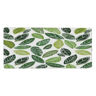 Imagem de Tapete de mouse com estampa verde de folhas grandes à prova d'água tapete protetor de mesa estendido para computador, base de borracha antiderrapante para escritório, computador, teclado, laptop e