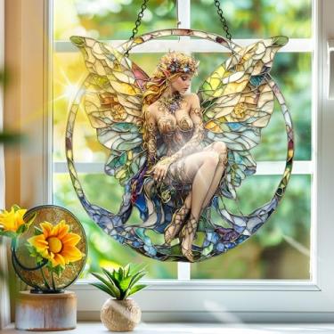 Imagem de Acrílico colorido Suncatcher, decoração de janela suspensa de elfos, arte de parede de arco-íris, para varanda, interior e exterior, jardim, enfeites de Natal, decoração 19 x 19 cm, CH#68