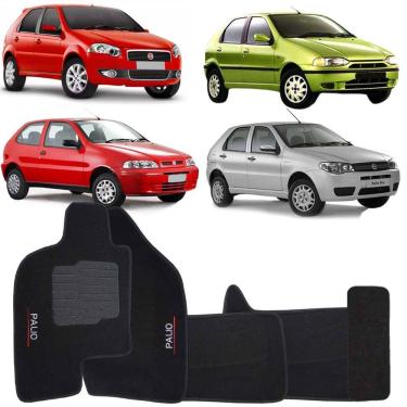 Imagem de Tapete Carpete Palio G1 G2 G3 G4 1996 à 2011 Preto Logo Bordado Jogo 5 Peça Personalizado Automotivo
