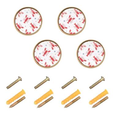 Imagem de Pacote com 4 maçanetas de armário de lagostas e puxadores de mesa dourados, alças para armários de 3 cm