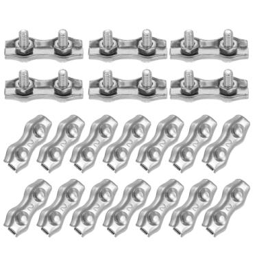 Imagem de PATIKIL 20 peças de clipes de corda de fio M2, clipes de corda de fio duplex de aço inoxidável 304 braçadeira de cabo de parafuso duplo para corda de 1/16" (1,5 mm) de diâmetro para cordões, varal de
