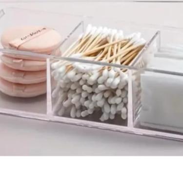 Imagem de Organizador de Cosméticos, Porta Cotonetes em Acrílico Transparente, Design Moderno, Fácil Limpeza, 23cm x 7cm x 8cm, para Banheiro e Quarto