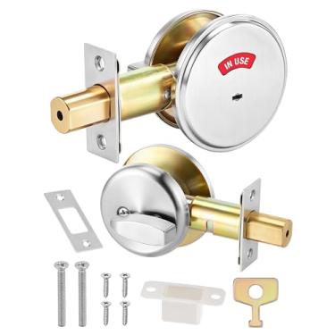 Imagem de Feeloco Maçaneta de porta de banheiro comercial, trava indicadora de privacidade resistente com placa ocupada vazia, fechadura de banheiro de grau 2 ANSI para banheiros públicos, fechadura de