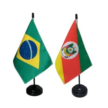 Imagem de Kit Bandeira de Mesa Brasil e Rio Grande do Sul, Decorativa, Dupla Face, Multicolorido, 19x13cm, Base Preta, Escritório e Eventos, Oxford, 26cm Altura