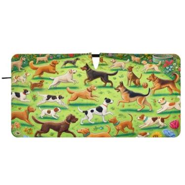 Imagem de Guarda-sol personalizado para cães brincalhões jardim parque para para-brisa de carro bonito dobrável janela de carro para-brisa frontal floral animal, 76,2 cm x 149,9 cm