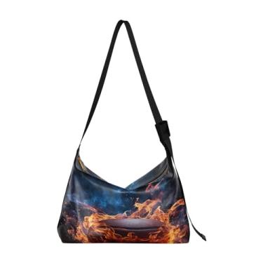 Imagem de Bolsa Hobo de Ombro Leve de Basquete com Fogo e Água, Bolsa Feminina de Couro Transversal, Bolsa tiracolo Vegana, Basquete com fogo e água 2, One Size