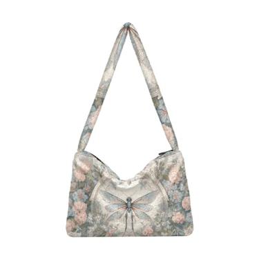 Imagem de Bolsa de ombro vermelha retrô preta com zíper, bolsa feminina para uso ao ar livre, Planta Dragonfly Palace Wind, One Size