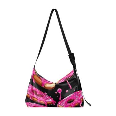 Imagem de Bolsa de ombro masculina de couro com folhas de lavanda em aquarela, bolsa transversal grande, alça de ombro ajustável, Donuts em preto - 3, One Size