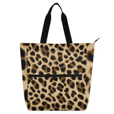Imagem de GAIGEO Bolsa feminina de trabalho com estampa de leopardo marrom e praia, bolsa para livros com zíper para uso diário com compartimentos
