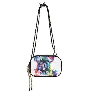 Imagem de TSENQUE Bolsa transversal feminina pequena carteira para celular pochete aquarela buldogue francês bolsas de ombro para viagem