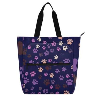 Imagem de Sacolas de trabalho roxas com estampas de patas coloridas para mulheres, bolsa escolar, bolsas para professores, presentes para amantes de livros