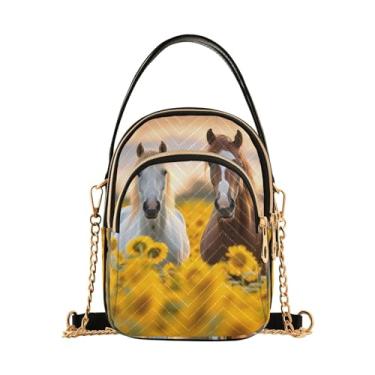 Imagem de GAIGEO Bolsas transversais femininas com folhas de palmeira tropicais verdes, bolsas transversais modernas, bolsa de viagem transversal feminina, Cavalo em pé em um campo de girassóis - 1, One Size