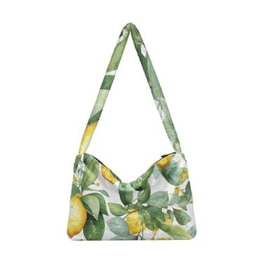 Imagem de GAIGEO Bolsa de ombro retrô amarela abstrata lua gato senhora, bolsa transversal para mulheres, bolsa feminina para uso ao ar livre, Aquarela, frutas, limão, One Size