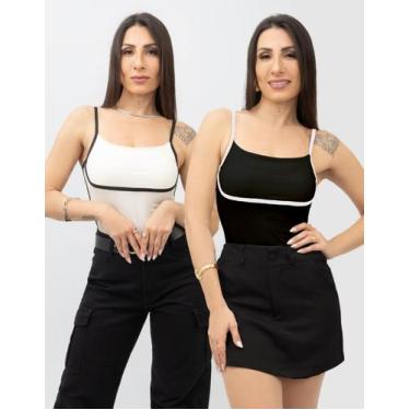 Imagem de Kit 2 Body Feminino Alça Fina Regata Casual Suplex Premium Bicolor Ver
