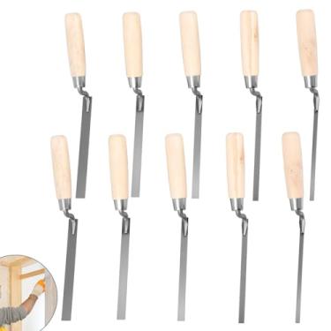 Imagem de Conjunto de 10 espátulas de ponteiro com cabo de madeira, ferramenta apontadora de dobra de 15/64 5/16 25/64 15/32 19/81 cm, ferramenta profissional de reparo de argamassa e ferramentas de alvenaria