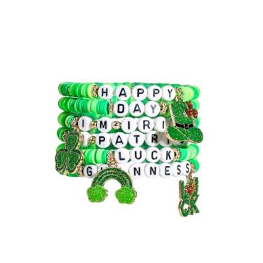 Imagem de Fuqimanman2020 Conjunto de pulseiras para o Dia de São Patrício, surfista de trevo, Heishi, com contas, elástico, em camadas, amizade, irlandês, empilhável, ajustável, para mulheres, meninas,