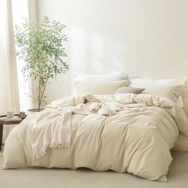 Imagem de BDEAR Capa de edredom cinza leite amêndoa, tamanho solteiro, 224 cm C x 152 cm, 100% algodão lavado com fecho de zíper e 2 fronhas, sensação de linho, certificado padrão Oeko TEX