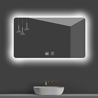 Imagem de TRGCJGH Espelho de banheiro de LED inteligente com luzes, espelho de banheiro iluminado por LED, luz regulável de maquiagem antiembaçamento com interruptor de toque, luz branca 120 * 75 cm
