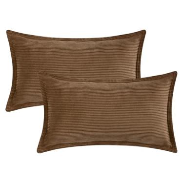 Imagem de Capas de almofada decorativas de veludo cotelê listrado, pacote com 2 fronhas macias para sofá-cama, sofá, decoração de casa, 30 x 50 cm, marrom